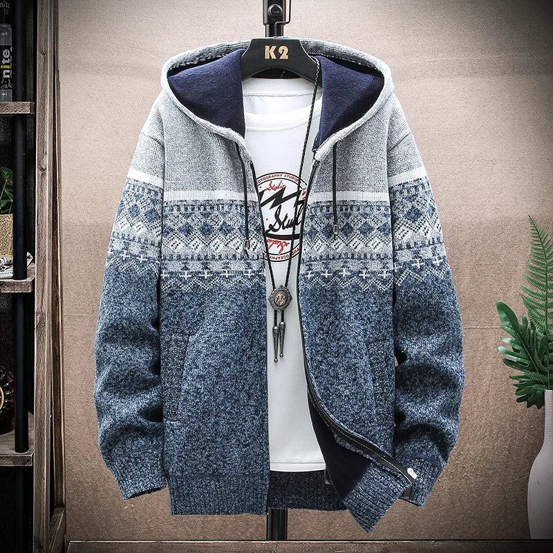 Casaco Masculino Xadrez de Inverno – Cardigan com Capuz e Estilo Casual