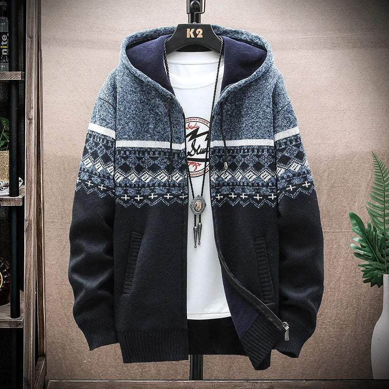 Casaco Masculino Xadrez de Inverno – Cardigan com Capuz e Estilo Casual