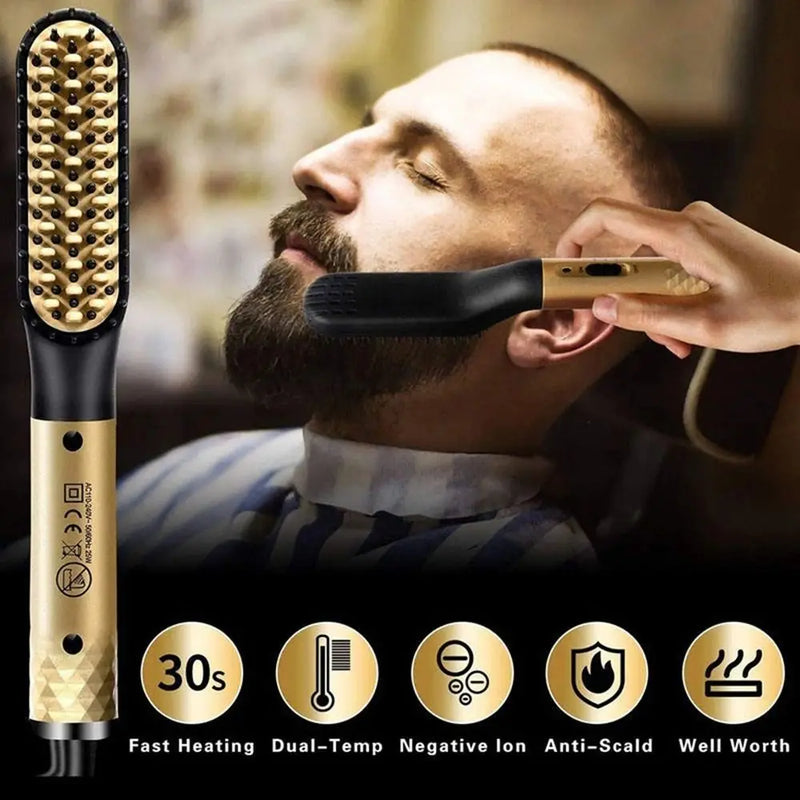 mini escova de cerâmica alisamento de cabelo barba alisamento pente escova de cabelo masculino alisador de cabelo pente