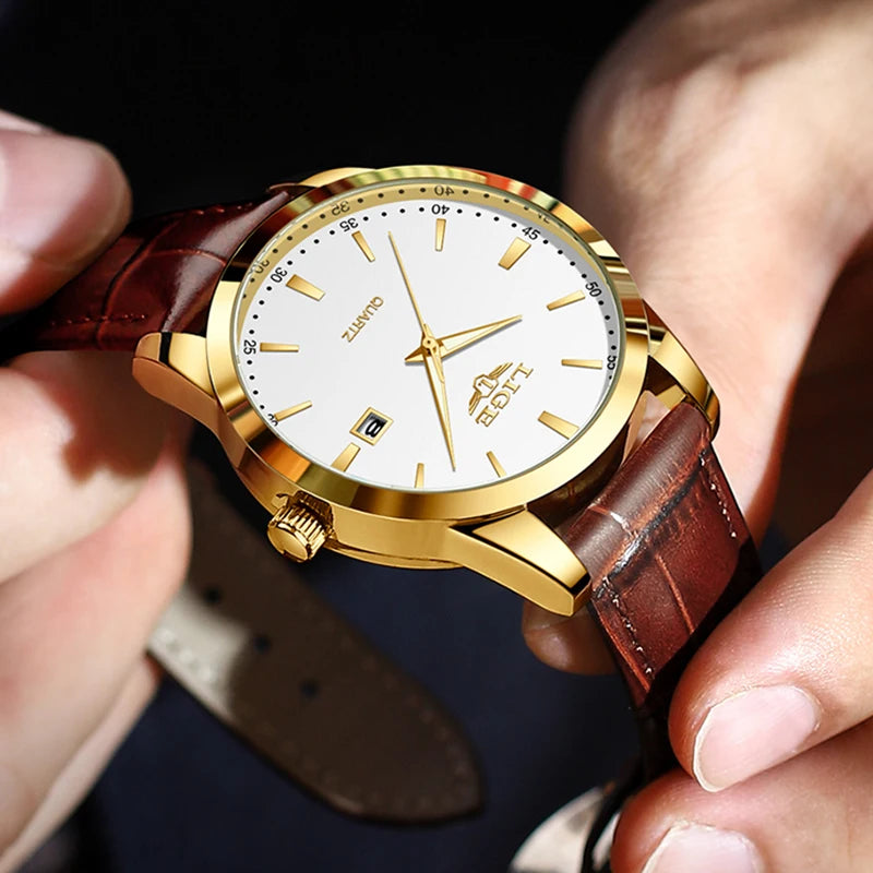 Relógio De Pulso Masculino Esportivo De Quartzo Com Pulseira De Couro