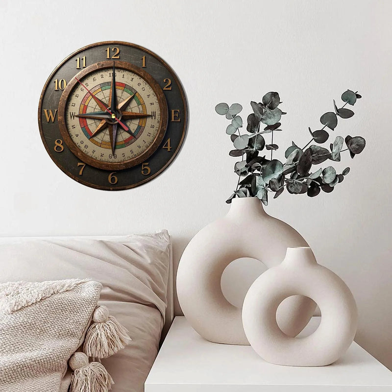 Relógio de Parede Design Bússola – Estilo Náutico Elegante
