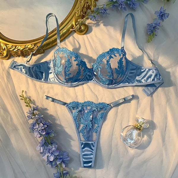 Conjunto de Lingerie Sexy Azul Claro