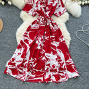 vestido feminino moda casual robe decote em v