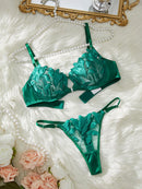 Conjunto Lingerie Sexy Floral Transparente
