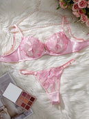 Conjunto Lingerie Sexy Floral Transparente