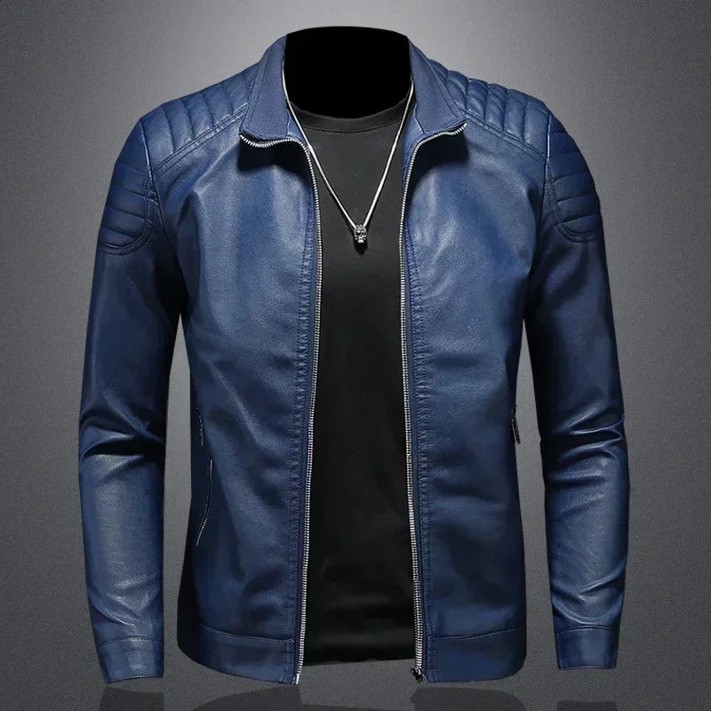 Jaqueta Masculina de Couro Motociclista Estilo Casual
