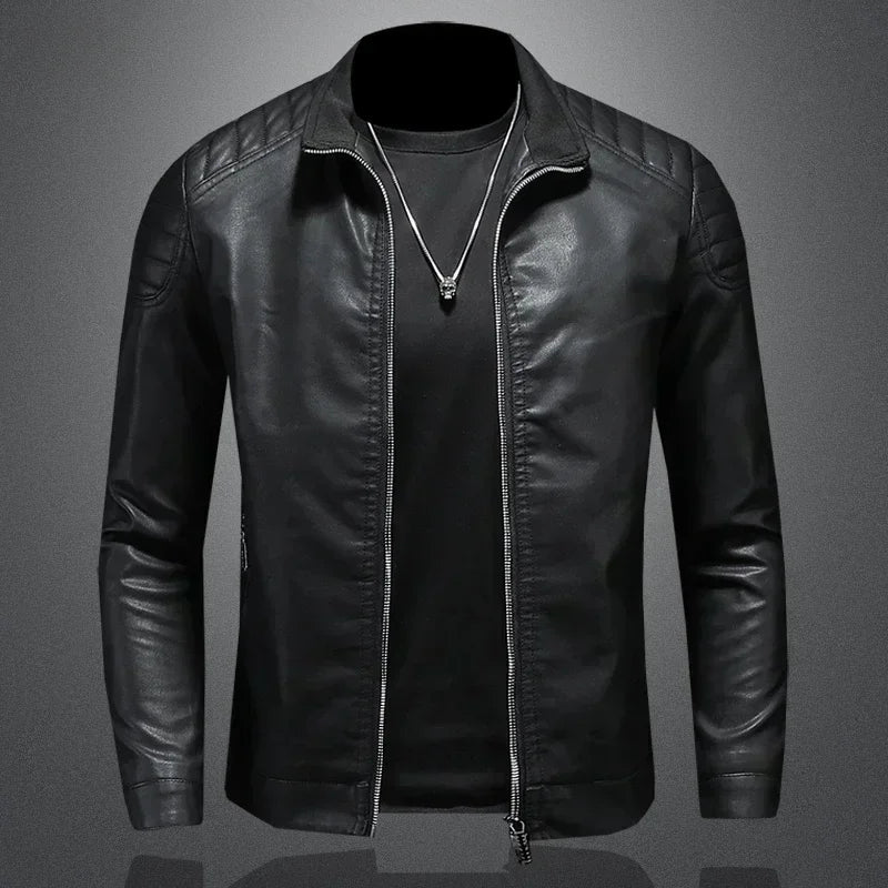 Jaqueta Masculina de Couro Motociclista Estilo Casual