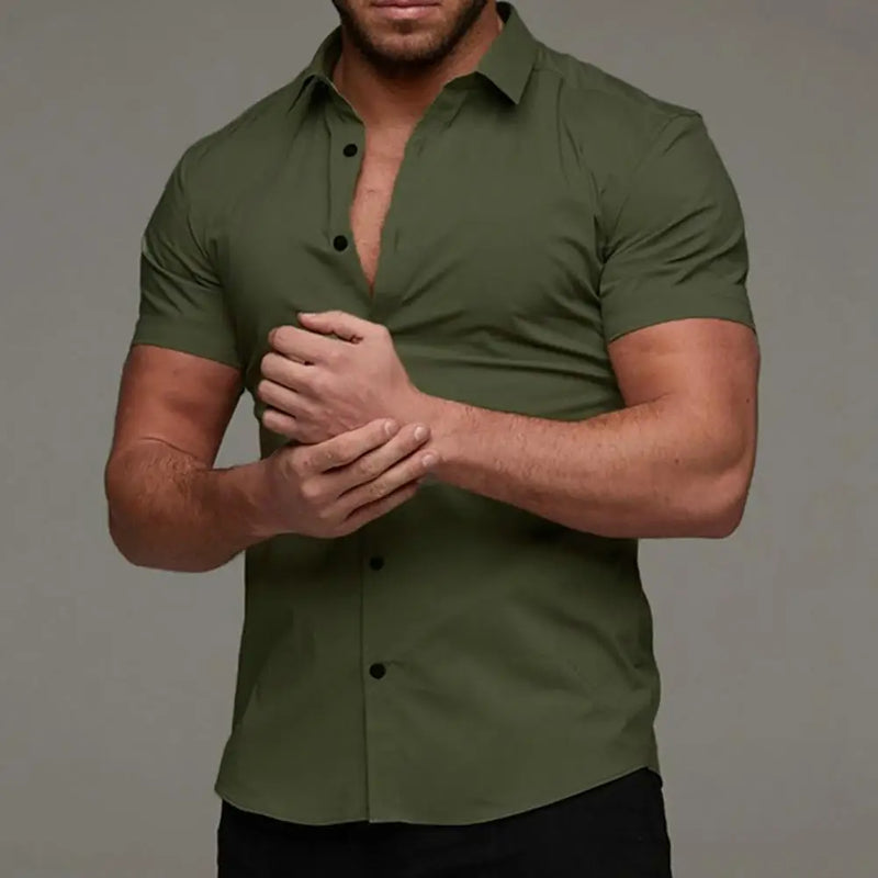 Camisa de manga curta de moda verão masculina sólida super slim fit