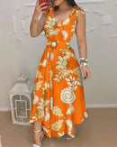 Vestido Longo Floral Sem Mangas com Cinto